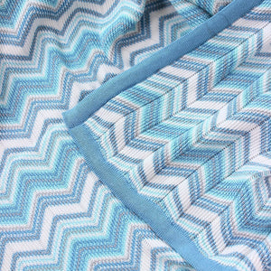 D'Lux Marley Cotton Knitted Zig Zag Cot Blanket - Blue