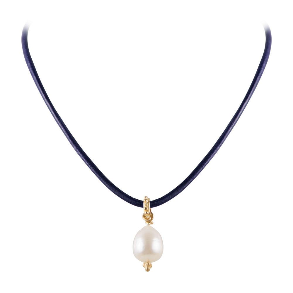 Fairley Pearl Navy Leather Choker