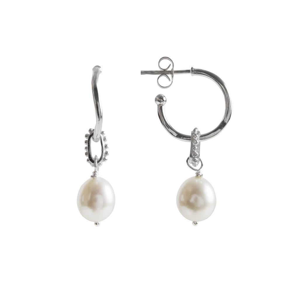 Fairley Pearl Granulation Hoop Earrings